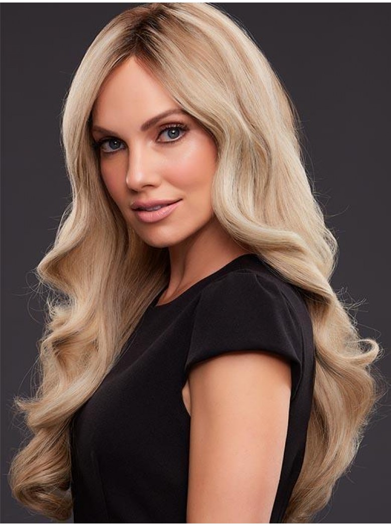 Blonde woman with long wavy hair